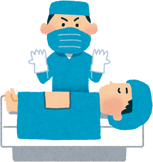 Illustration of a Surgeon Preparing for Surgery with Patient on Operating Table